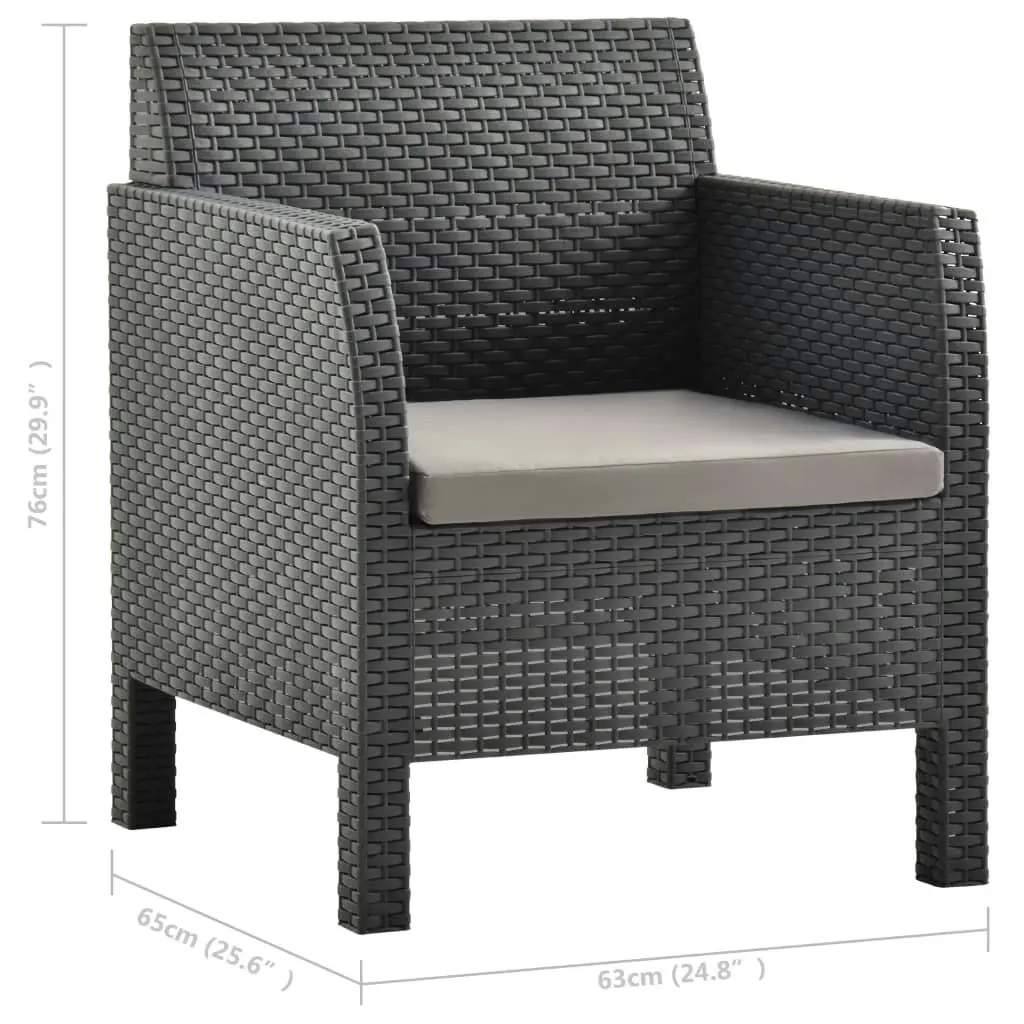 Garden Chairs with Cushions 2 pcs PP Rattan Anthracite 3079666