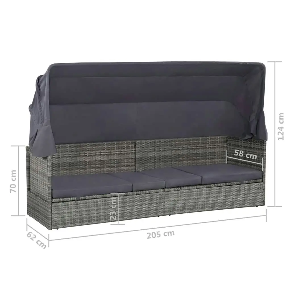 Garden Bed with Canopy Grey 205x62 cm Poly Rattan 43962