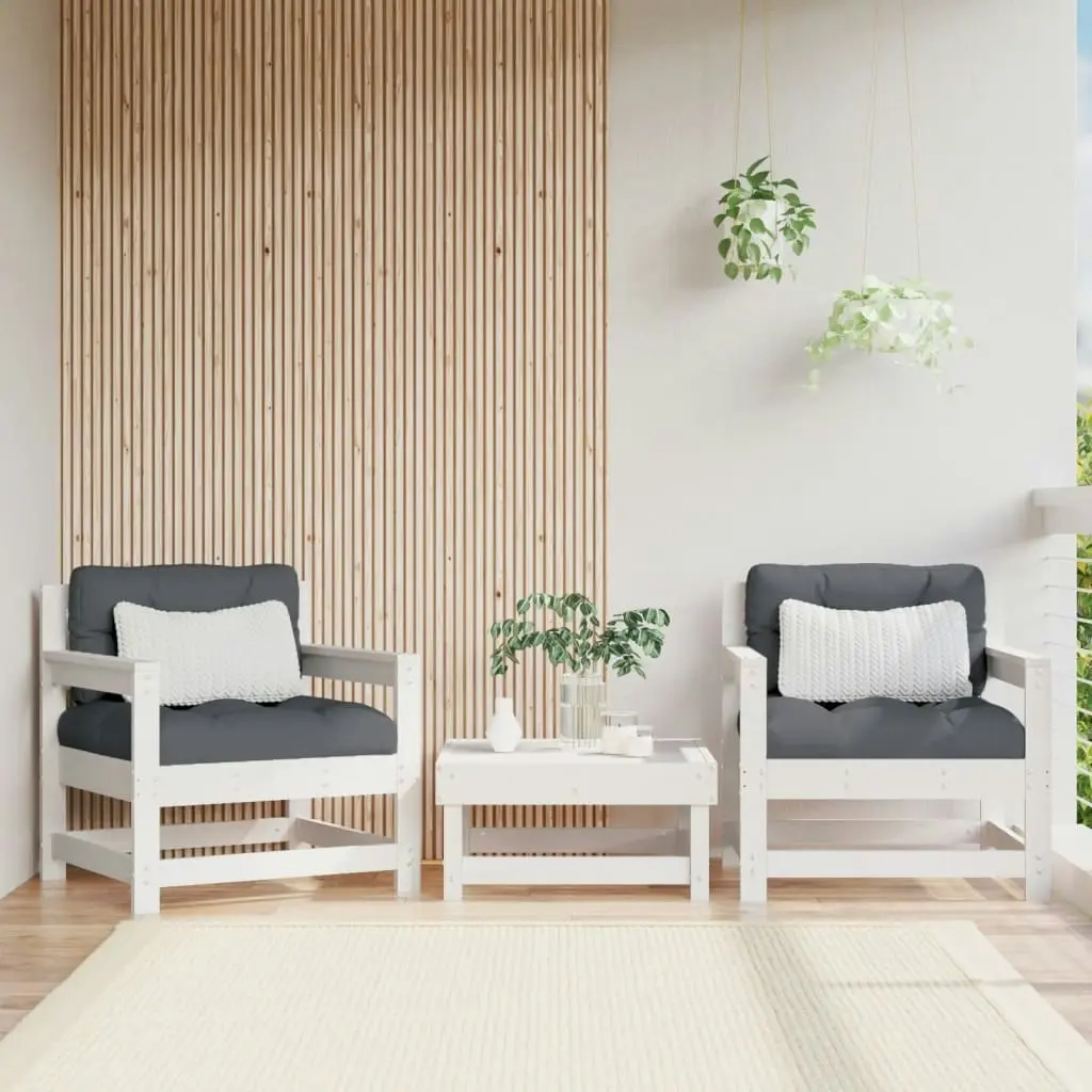 Garden Chairs with Cushions 2 pcs White Solid Wood Pine 825563