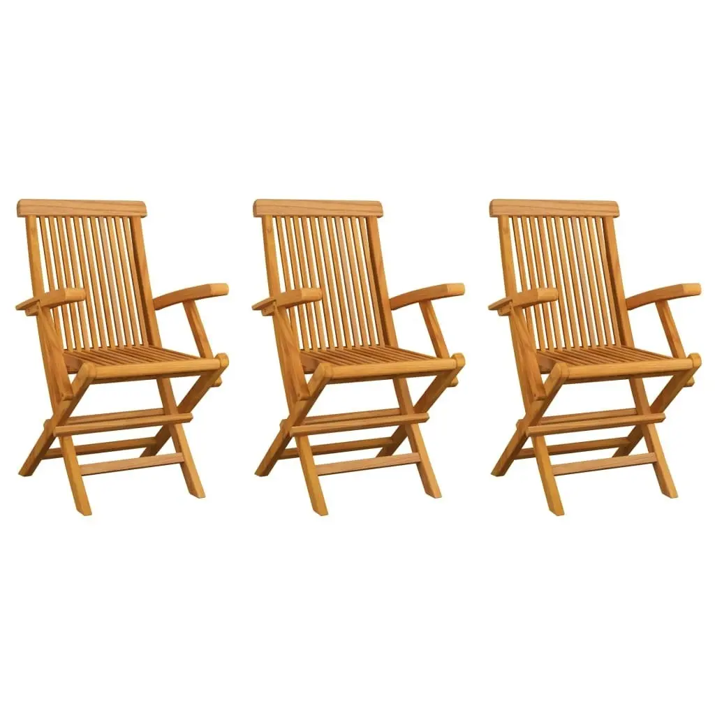 Garden Chairs with Grey Cushions 3 pcs Solid Teak Wood 3062530