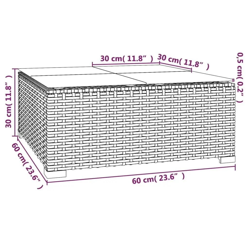 Garden Coffee Table Brown 60x60x30 cm Poly Rattan and Glass 317502