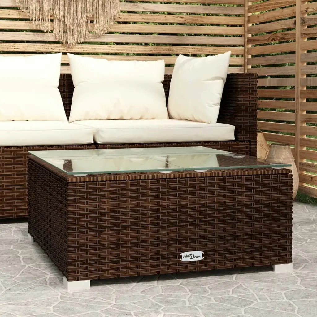 Garden Coffee Table Brown 60x60x30 cm Poly Rattan and Glass 317502