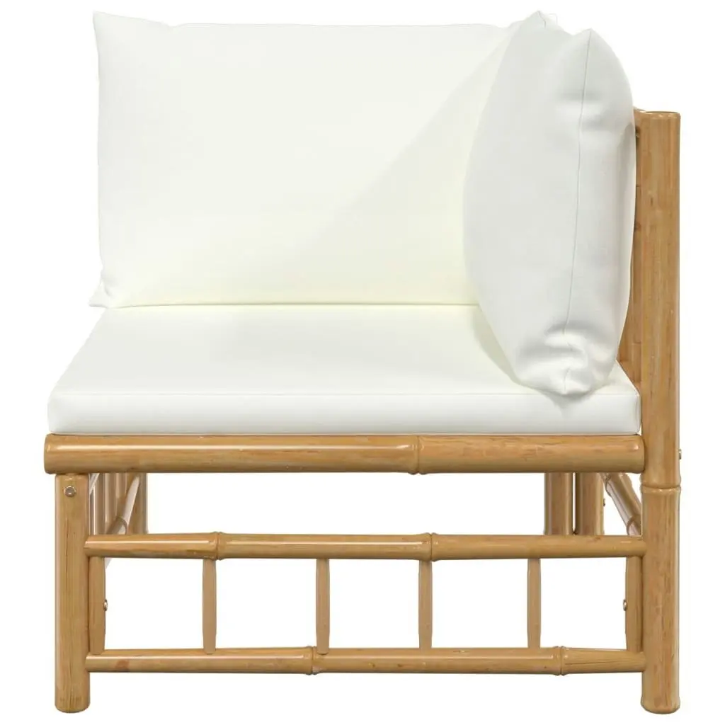 Garden Corner Sofa with Cream White Cushions Bamboo 362300