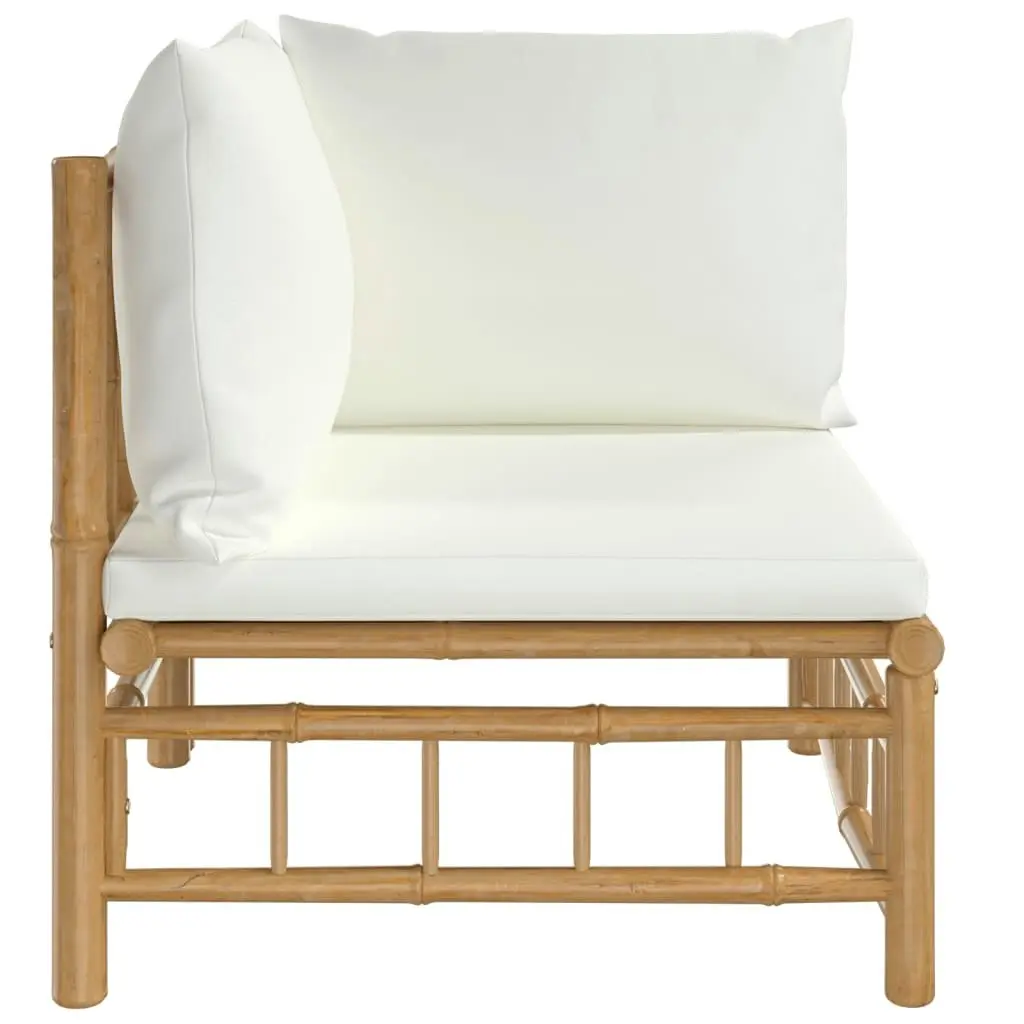 Garden Corner Sofa with Cream White Cushions Bamboo 362300