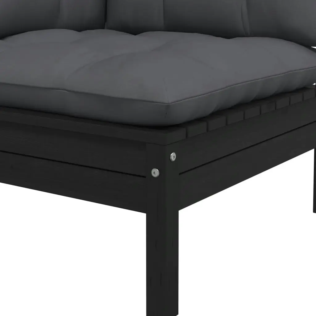 Garden Corner Sofa with Cushions Black Solid Pinewood 806632