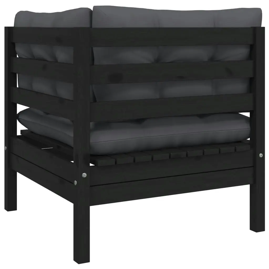 Garden Corner Sofa with Cushions Black Solid Pinewood 806632