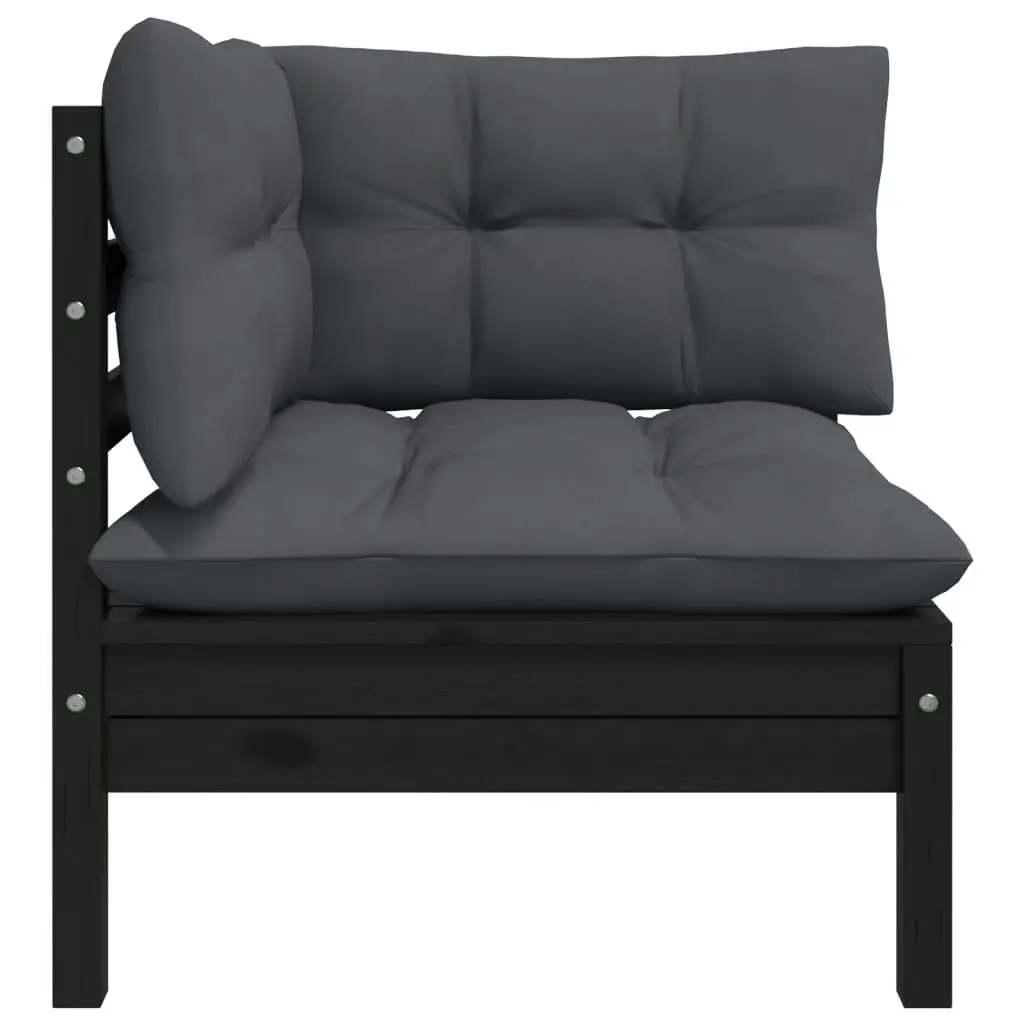 Garden Corner Sofa with Cushions Black Solid Pinewood 806632