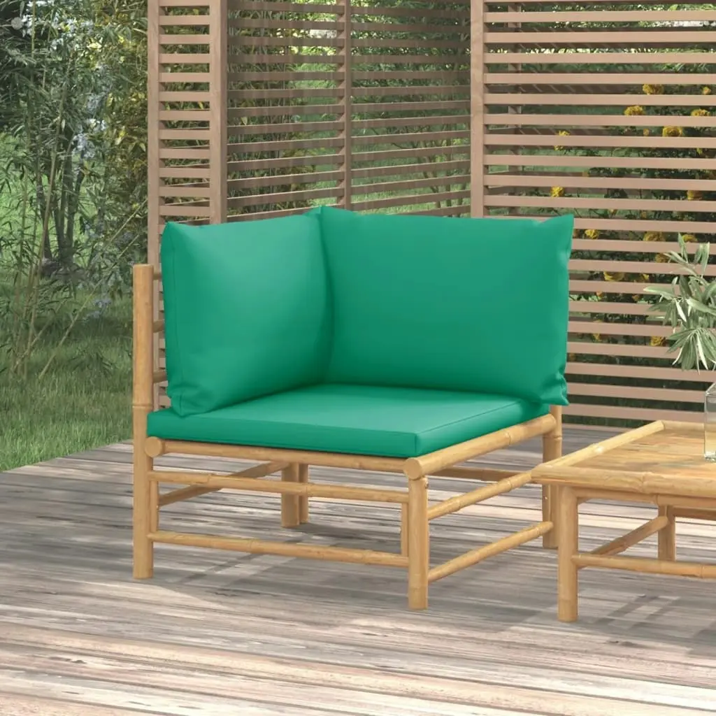 Garden Corner Sofa with Green Cushions Bamboo 362293