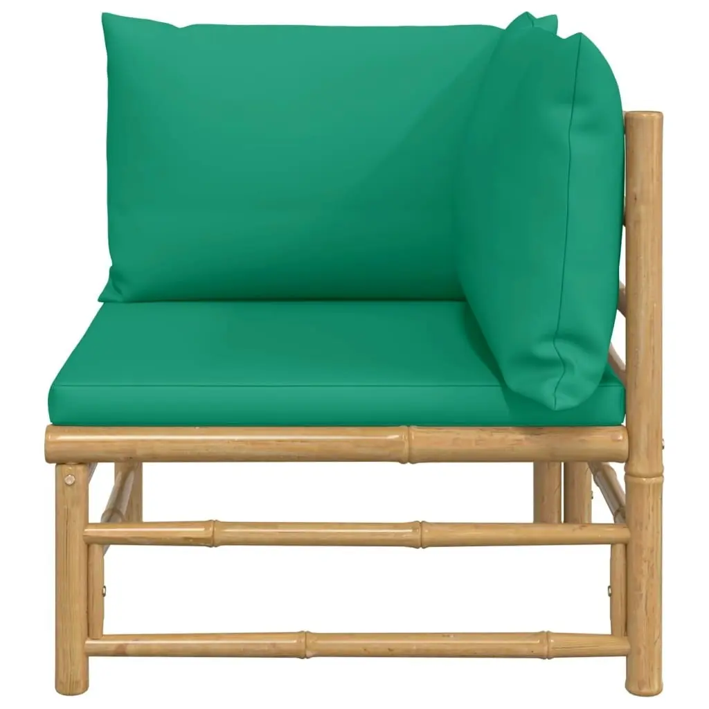 Garden Corner Sofa with Green Cushions Bamboo 362293