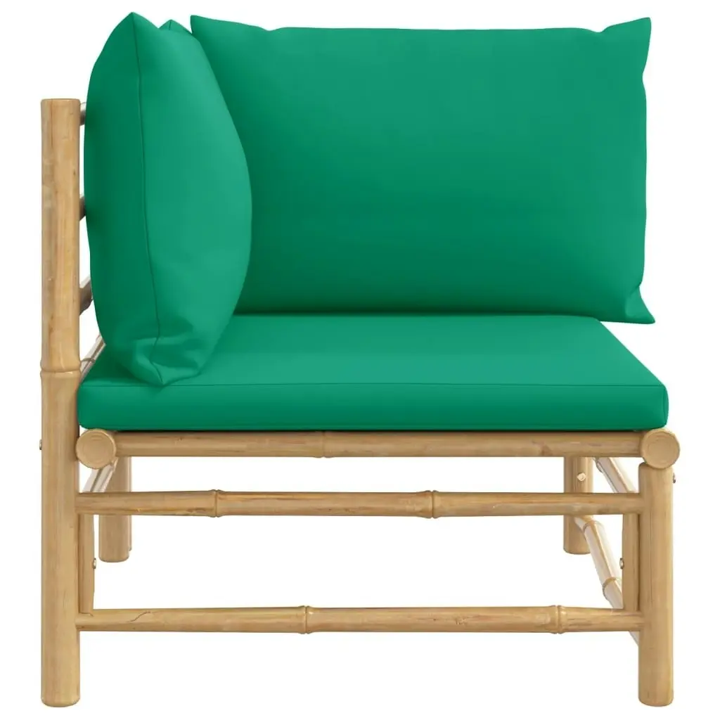 Garden Corner Sofa with Green Cushions Bamboo 362293