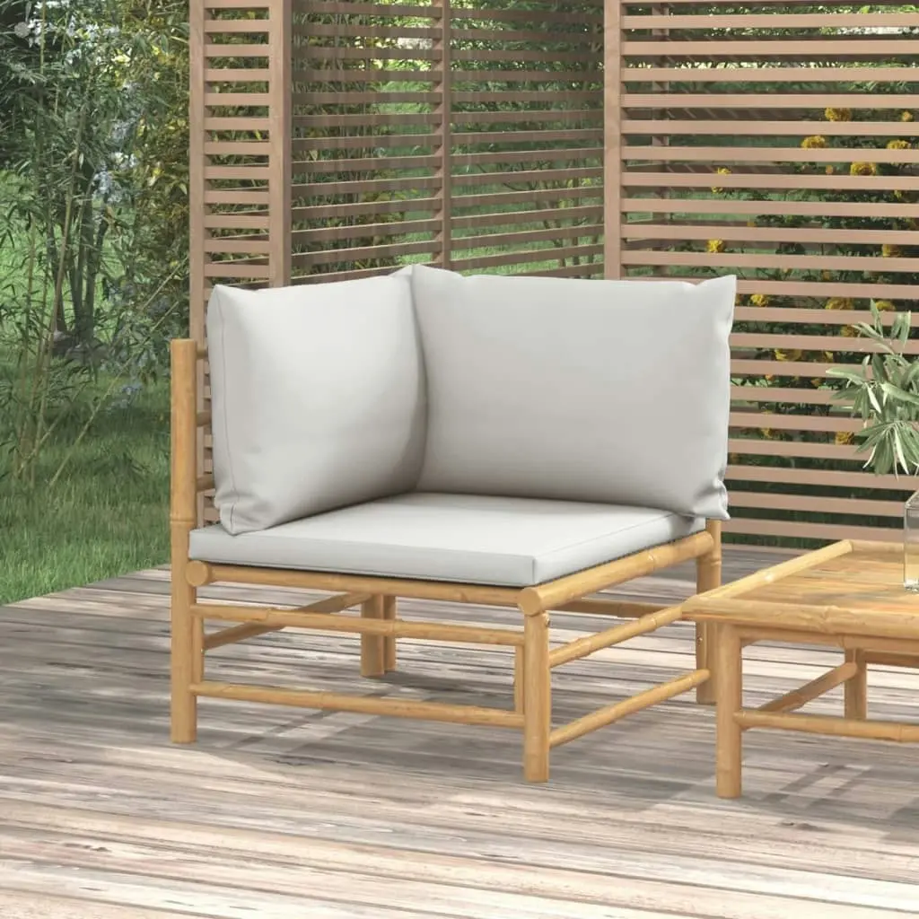 Garden Corner Sofa with Light Grey Cushions Bamboo 362278