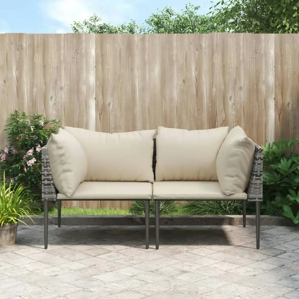 Garden Corner Sofas with Cushions 2 pcs Grey Poly Rattan 364126