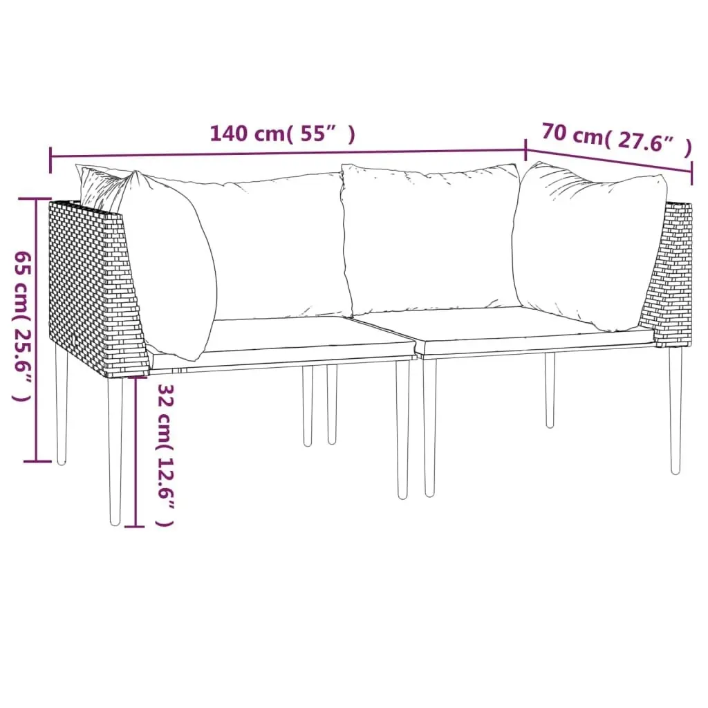 Garden Corner Sofas with Cushions 2 pcs Grey Poly Rattan 364126