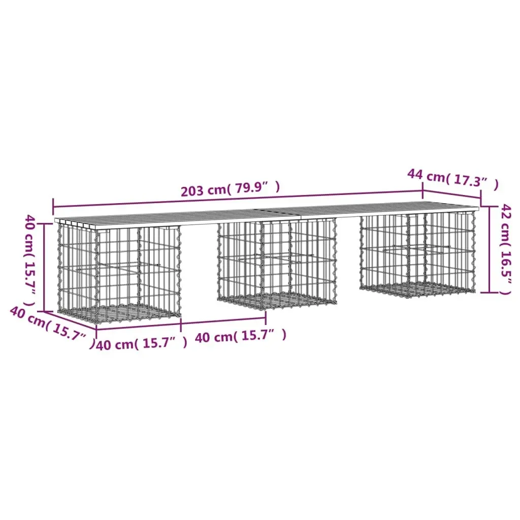 Garden Bench Gabion Design 203x44x42 cm Solid Wood Pine 834341