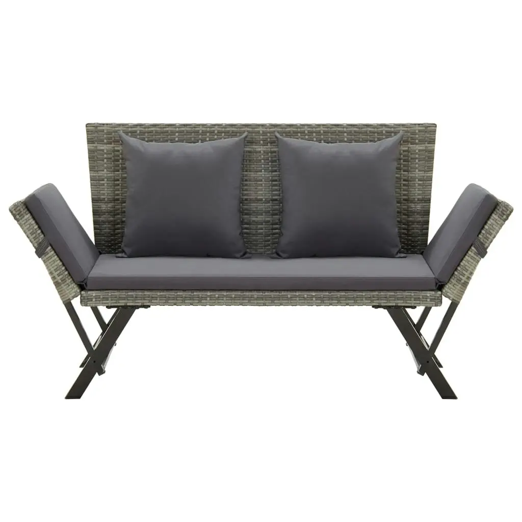 Garden Bench with Cushions 176 cm Grey Poly Rattan 46232