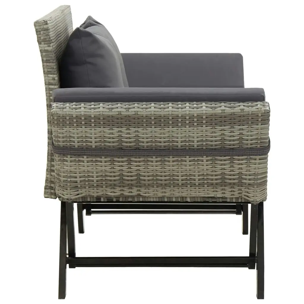 Garden Bench with Cushions 176 cm Grey Poly Rattan 46232