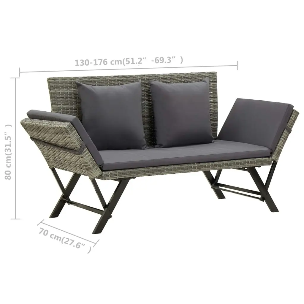 Garden Bench with Cushions 176 cm Grey Poly Rattan 46232