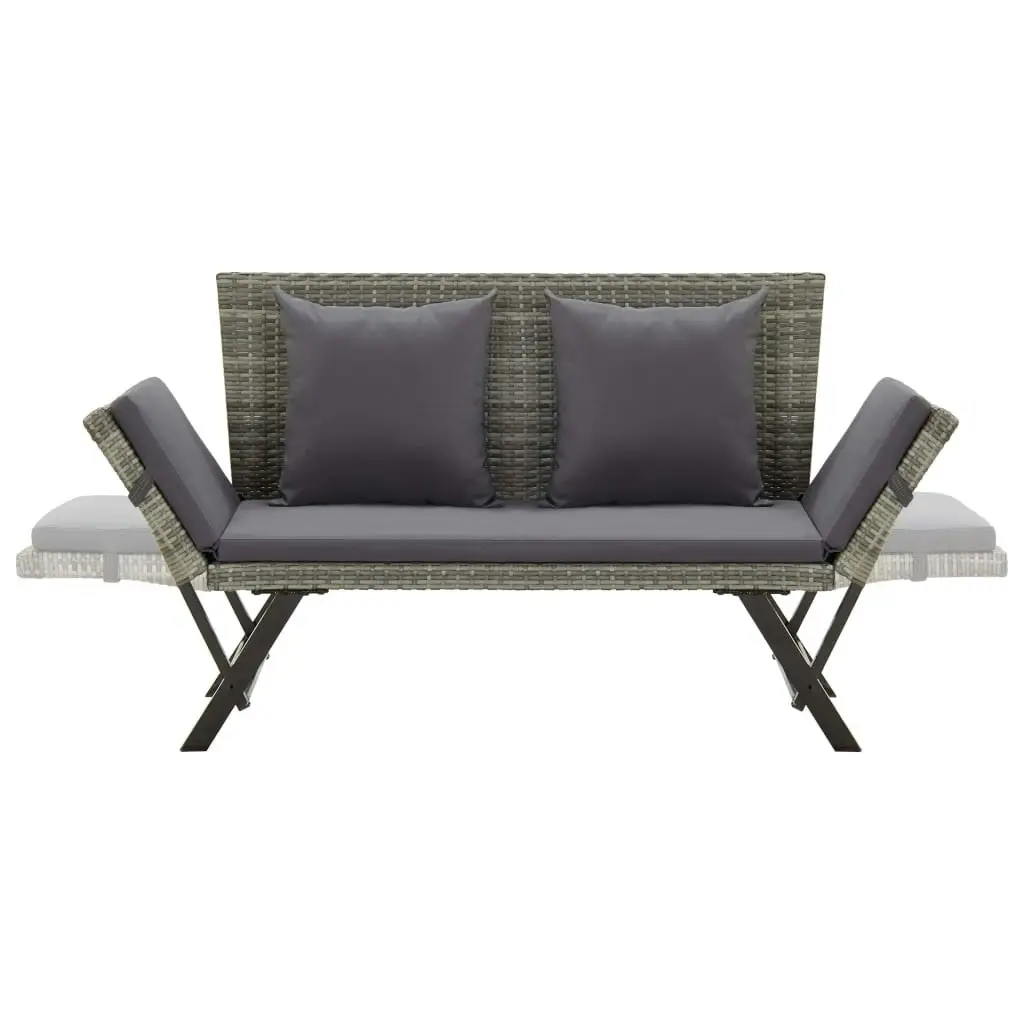 Garden Bench with Cushions 176 cm Grey Poly Rattan 46232