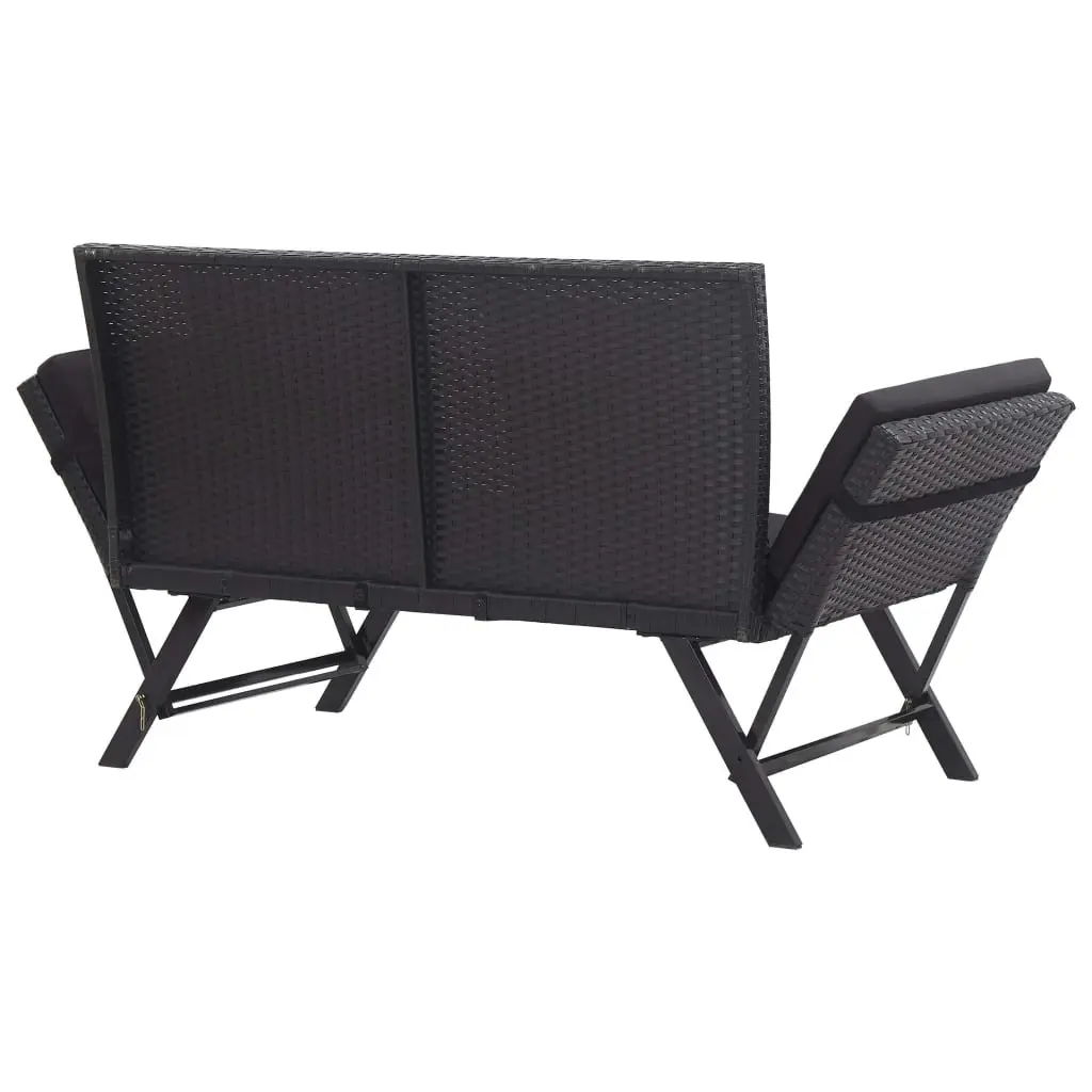 Garden Bench with Cushions 176 cm Black Poly Rattan 46233