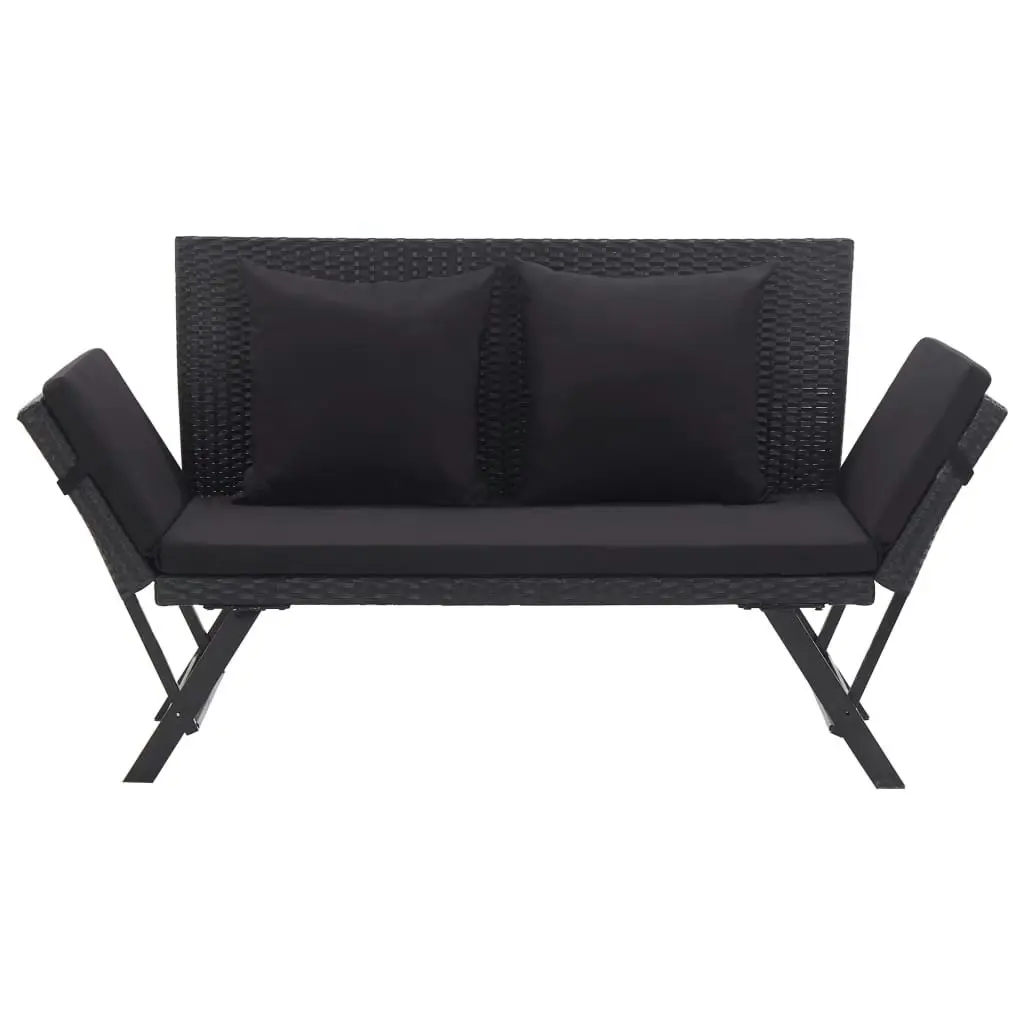 Garden Bench with Cushions 176 cm Black Poly Rattan 46233