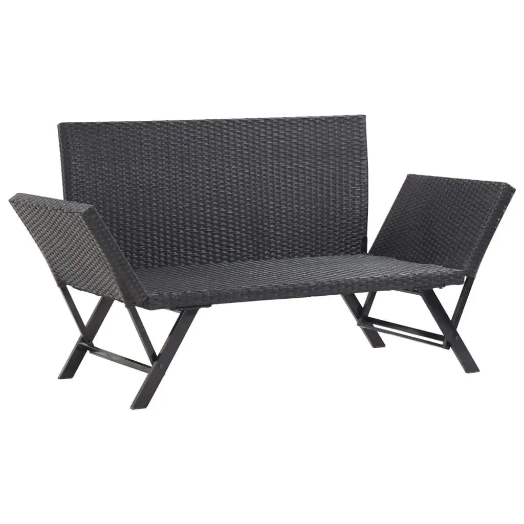 Garden Bench with Cushions 176 cm Black Poly Rattan 46233