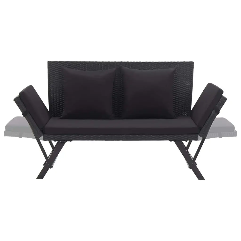 Garden Bench with Cushions 176 cm Black Poly Rattan 46233