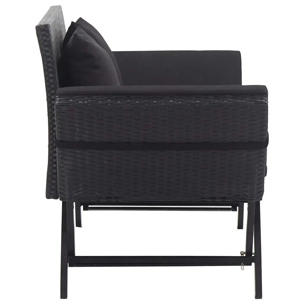 Garden Bench with Cushions 176 cm Black Poly Rattan 46233