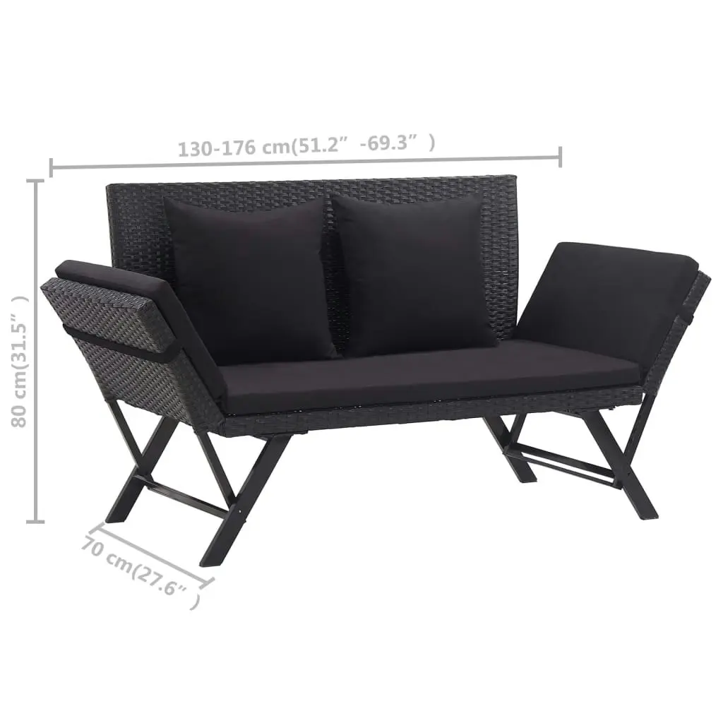 Garden Bench with Cushions 176 cm Black Poly Rattan 46233