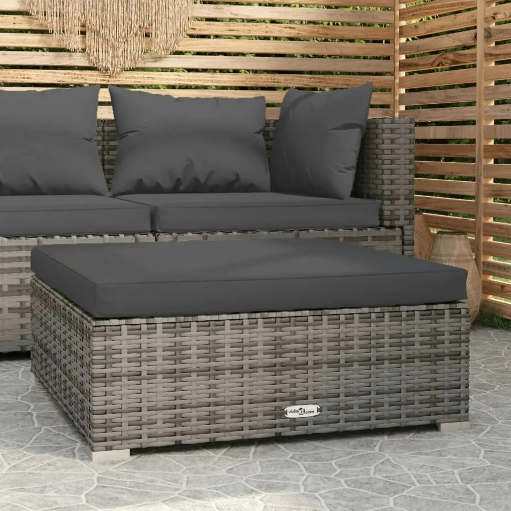 Garden Footrest with Cushion Grey 70x70x30 cm Poly Rattan 317514