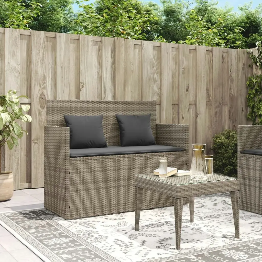 Garden Bench with Cushions Grey Poly Rattan 365763