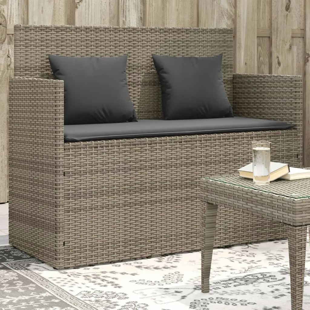 Garden Bench with Cushions Grey Poly Rattan 365763