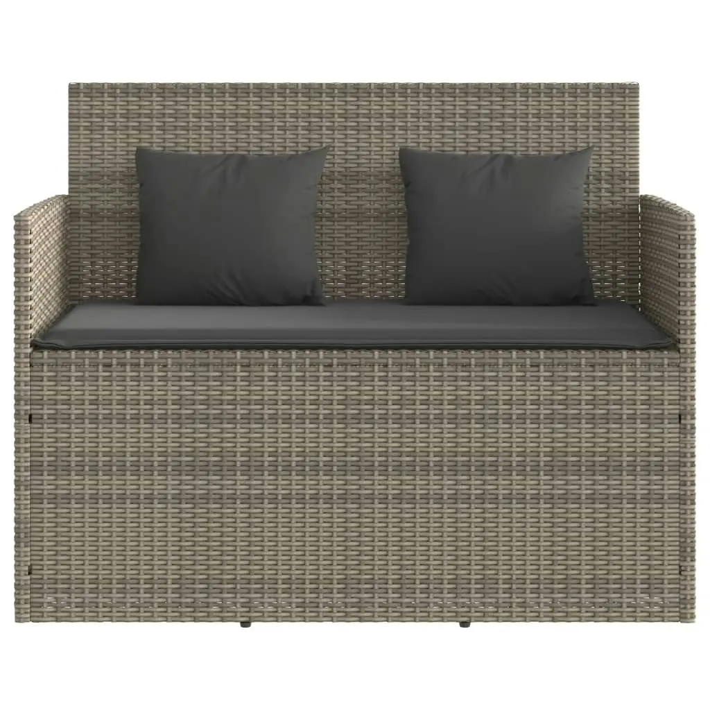 Garden Bench with Cushions Grey Poly Rattan 365763