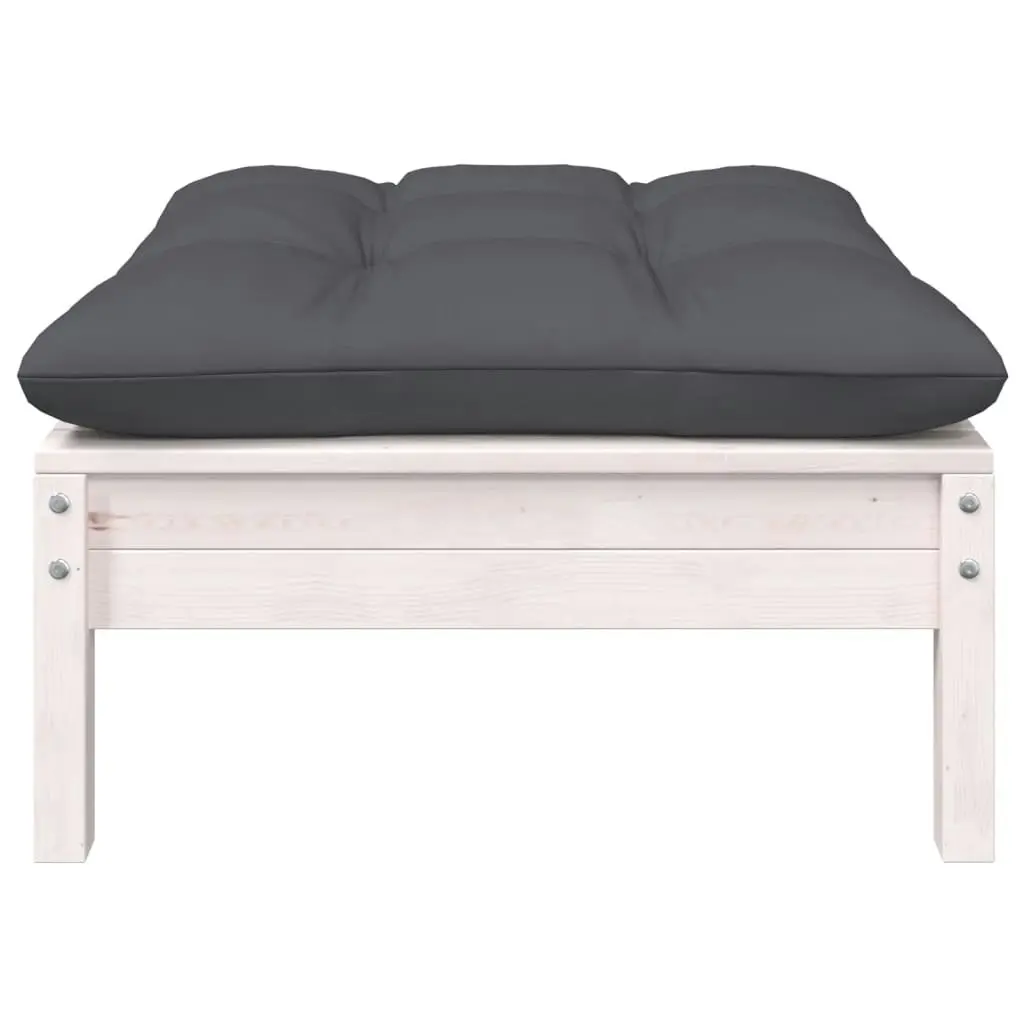 Garden Footstool with Anthracite Cushion White Solid Pinewood 806641