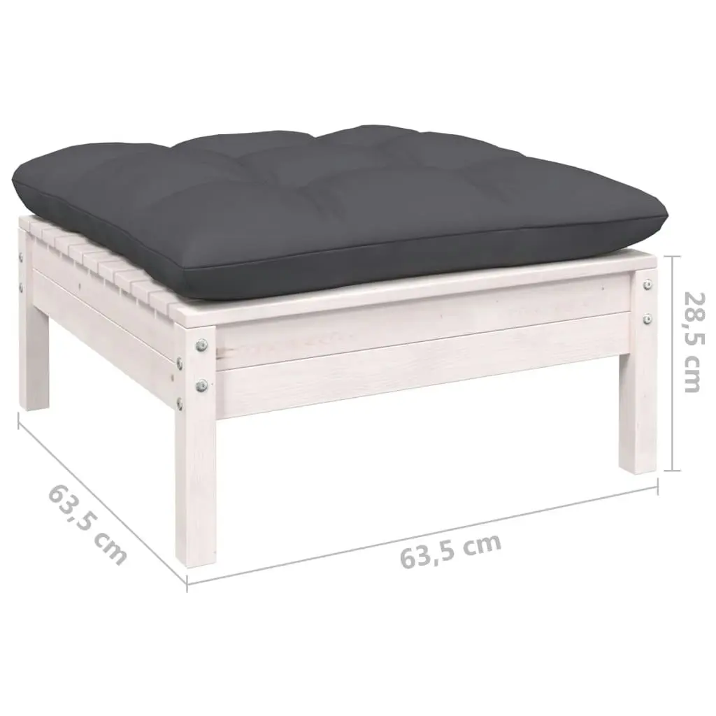 Garden Footstool with Anthracite Cushion White Solid Pinewood 806641