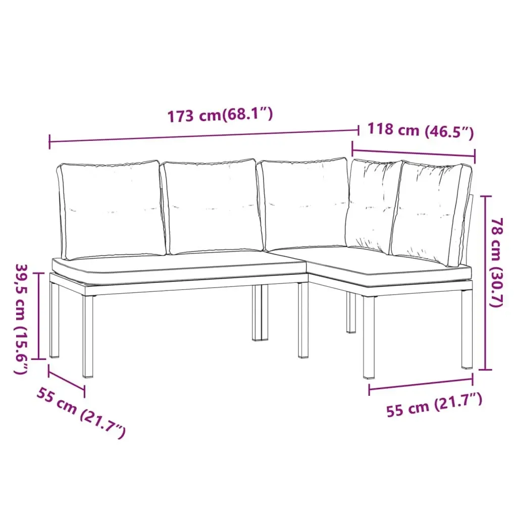 Garden Benches 2 pcs with Cushions Black Powder-coated Steel 4008566