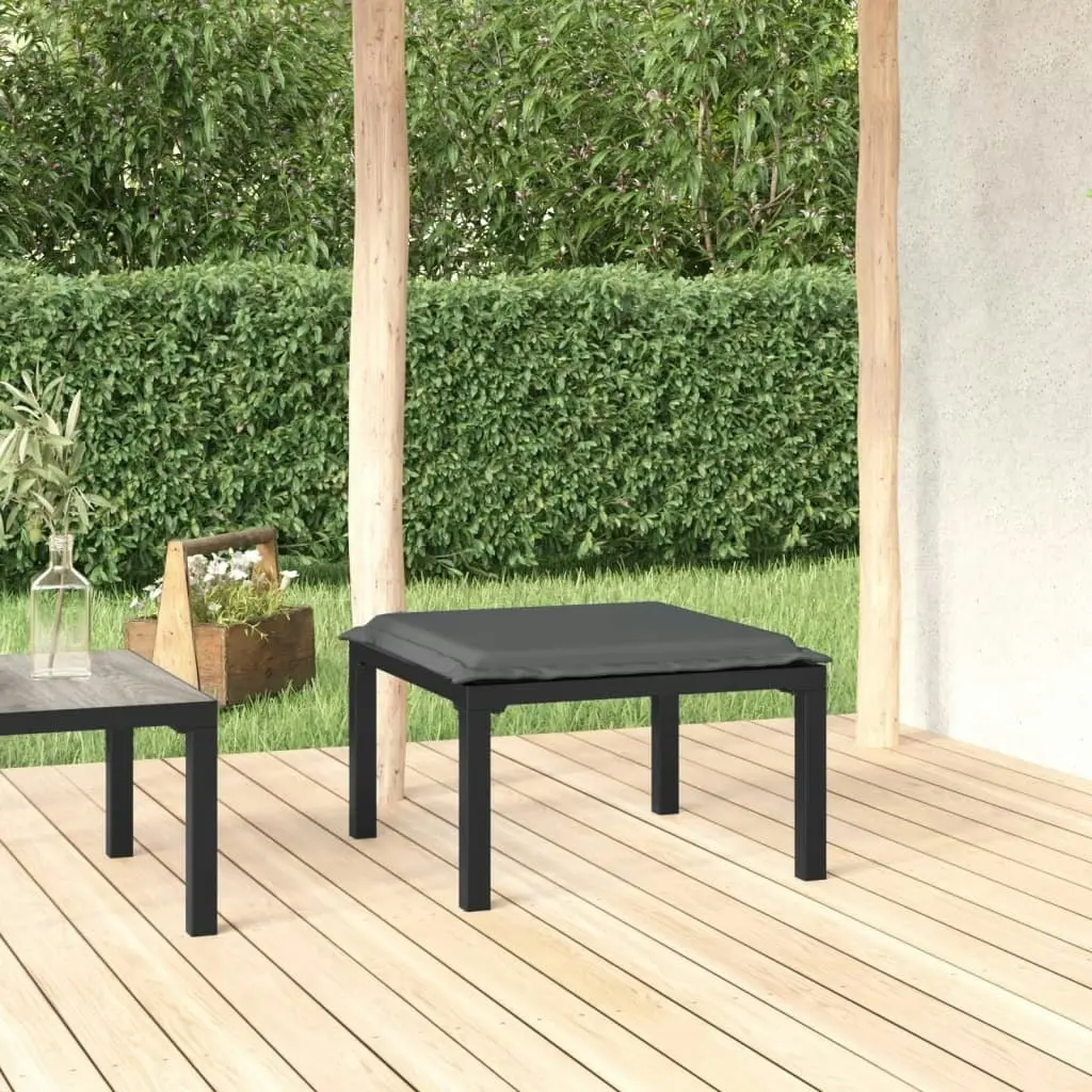 Garden Footstool with Cushion Black and Grey Poly Rattan 362799