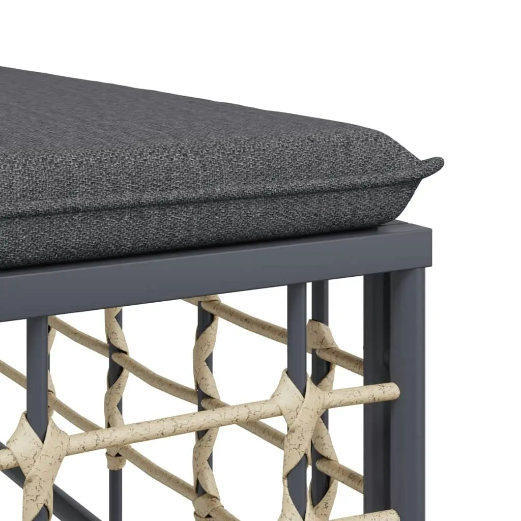 Garden Footstool with Dark Grey Cushion Poly Rattan 364136