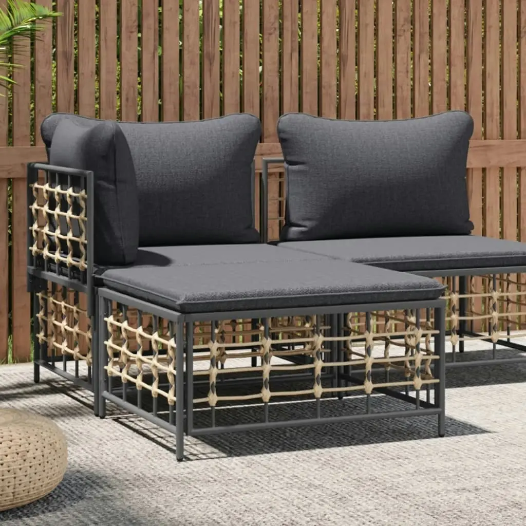 Garden Footstool with Dark Grey Cushion Poly Rattan 364136