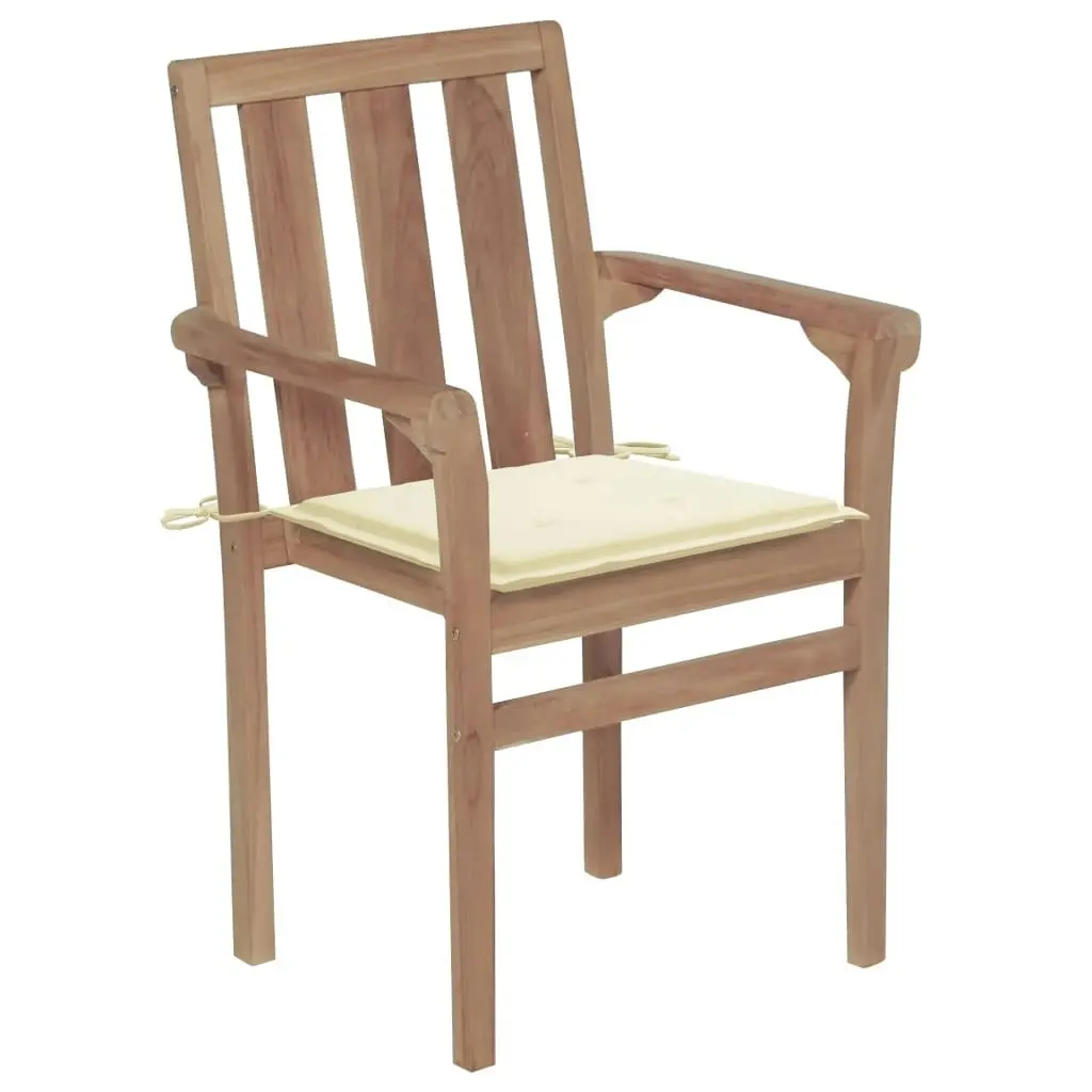 Garden Chairs 2 pcs with Cream Cushions Solid Teak Wood 3062210