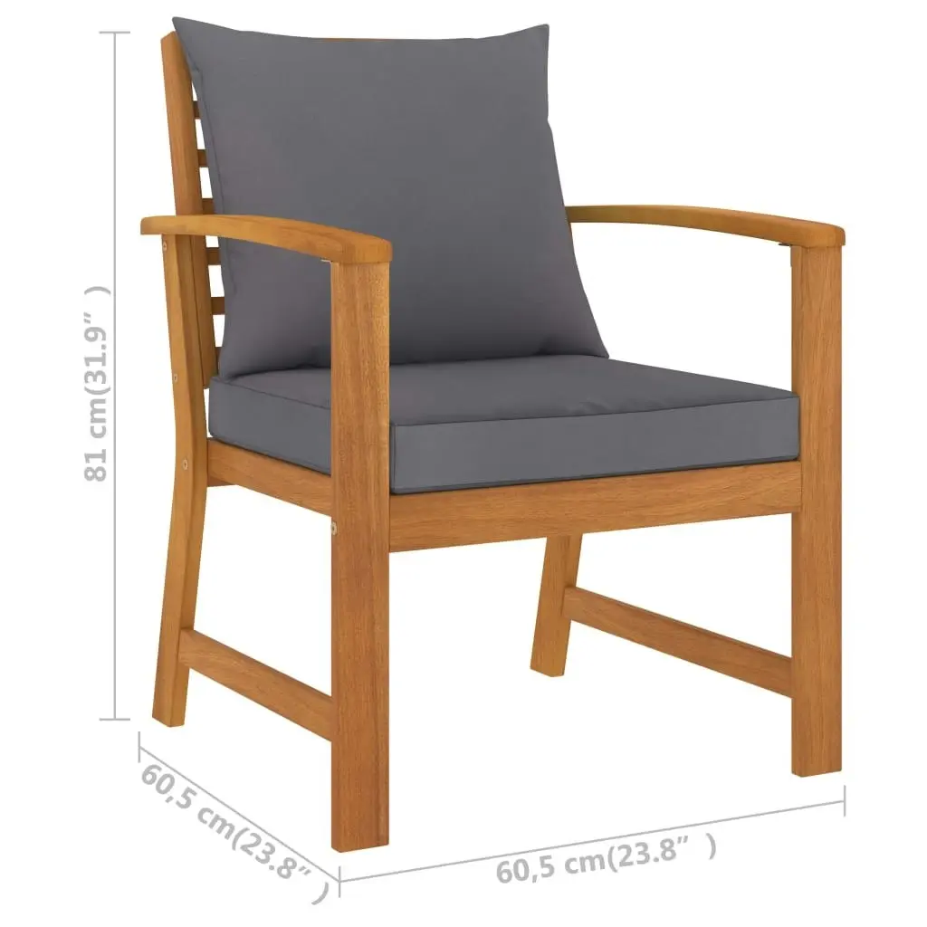 Garden Chairs 2 pcs with Dark Grey Cushion Solid Acacia Wood 311832