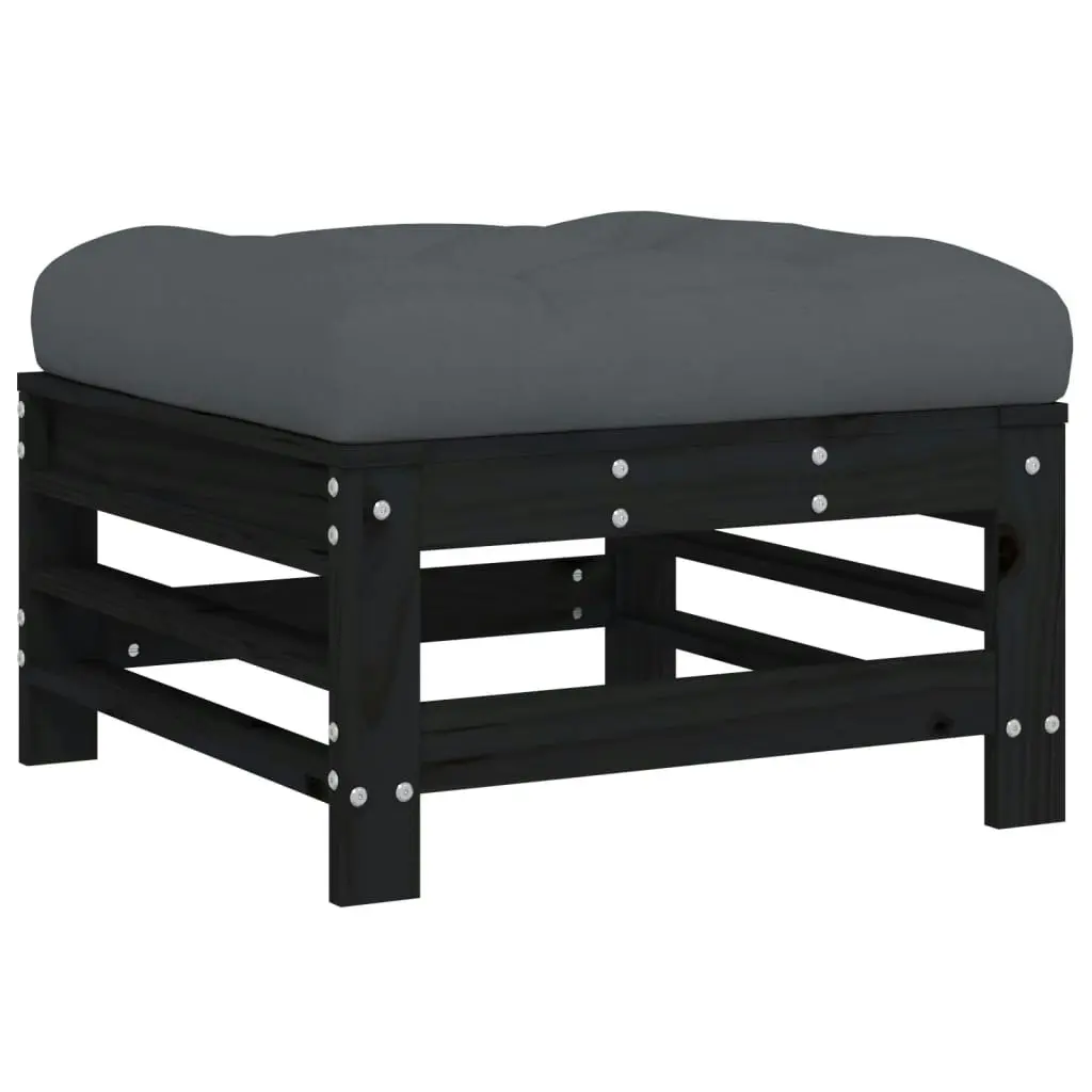 Garden Footstools with Cushions 2pcs Black Solid Wood Pine 825699