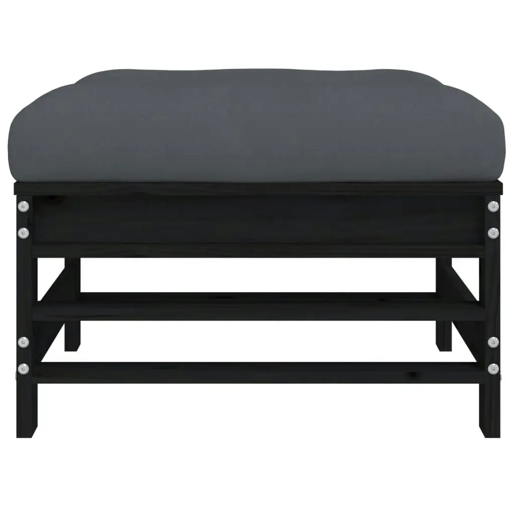 Garden Footstools with Cushions 2pcs Black Solid Wood Pine 825699