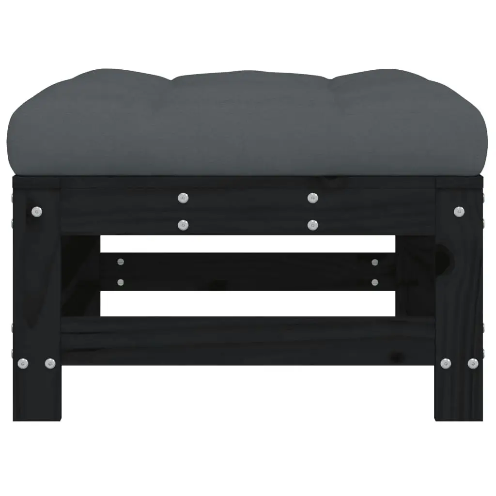 Garden Footstools with Cushions 2pcs Black Solid Wood Pine 825699