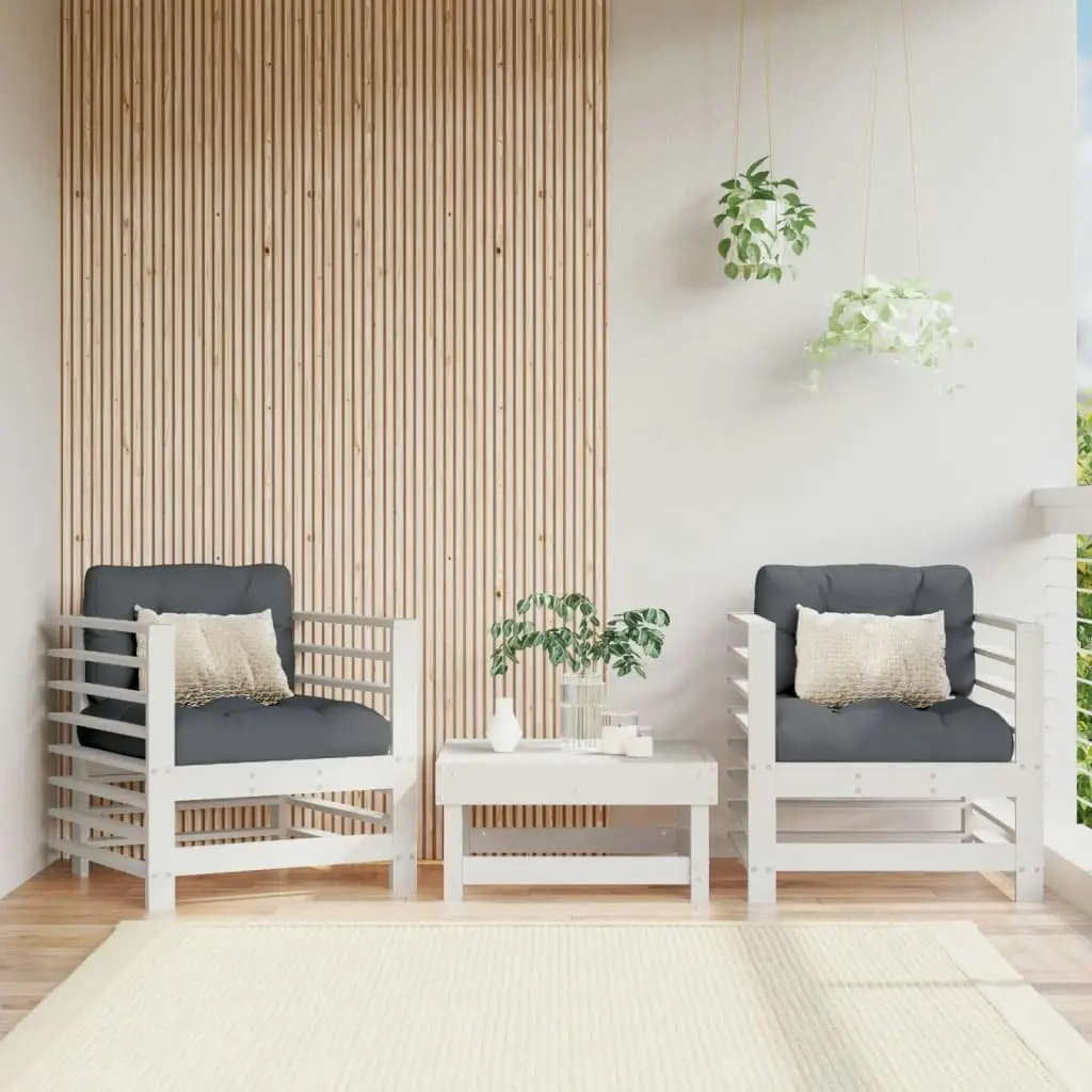 Garden Chairs with Cushions 2 pcs White Solid Wood Pine 825675