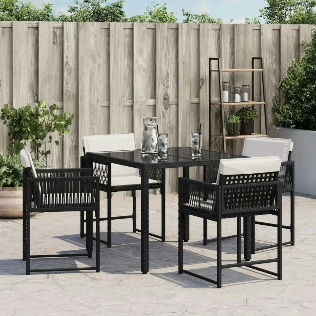 Garden Chairs with Cushions 4 pcs Black Poly Rattan 365017