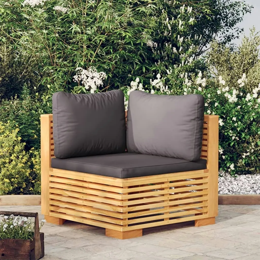 Garden Corner Sofa with Dark Grey Cushions Solid Wood Teak 319160