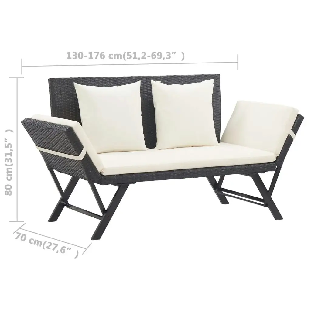 Garden Bench with Cushions 176 cm Black Poly Rattan 46230