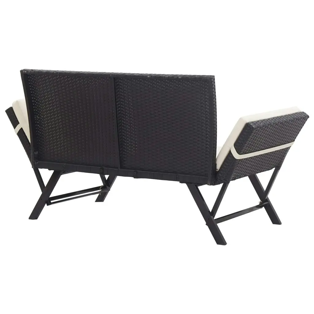 Garden Bench with Cushions 176 cm Black Poly Rattan 46230