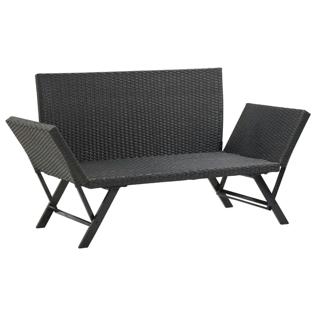 Garden Bench with Cushions 176 cm Black Poly Rattan 46230