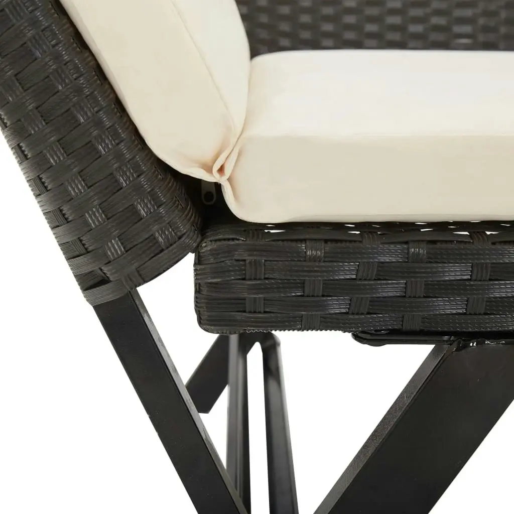 Garden Bench with Cushions 176 cm Black Poly Rattan 46230